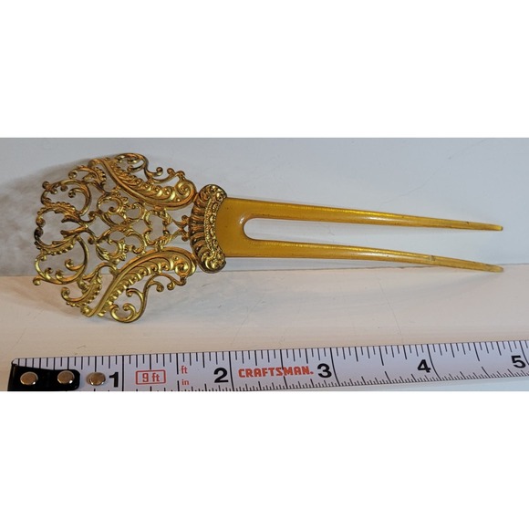 Metal and Celluloid Vintage Hair Comb